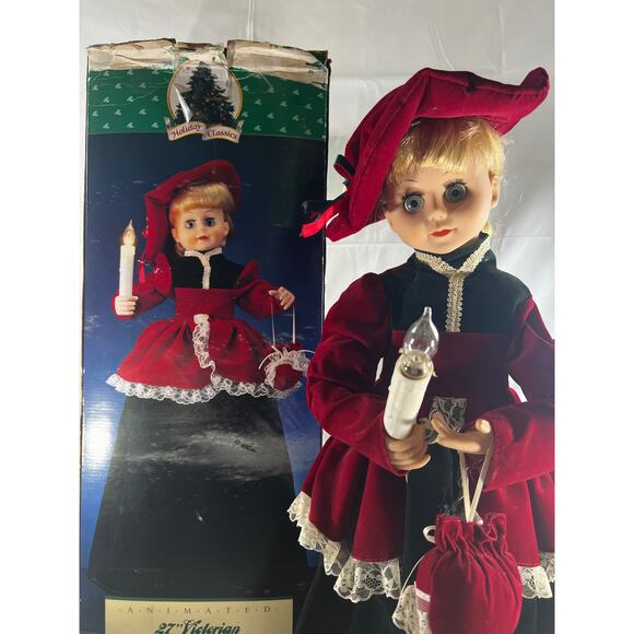 Victorian Animated Christmas Doll Musical Mam'Selle 90s Dynasty Holiday Classic - Picture 4 of 17